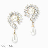 Marquise Rhinestone Pearl Clip On Earring