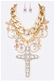 Chunky Gold Rhinestone Drop Chain Statement Necklace Set