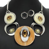 Round Celluloid Acetate with Rhinestone Necklace Set