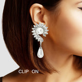 Marquise Rhinestone Pearl Clip On Earring